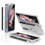 For Samsung Galaxy Z FOLD3 5G Gkk Magnetic Full Coverage Phone Flip Case With Pen Slot Silver