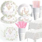 Hipvvild Pink Silly Goose Baby Shower Decorations Tableware Goose Girl Baby Shower Party Supplies Paper Plates Cups Napkins Stra