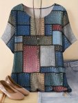Plus Size Patchwork Print T-Shirt Casual Crew Neck Short Sleeve T-Shirt Women's Plus Sizeclothing