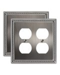 Treewell 2-PACK Double Duplex Outlet Cover Metal Switch Plates And Outlet Covers Antique Silver Pearls Decorative Wall Plates Fo