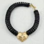 Battered Heart Beaded Circle Necklace - Black / Free
