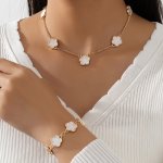 Elegant Floral Necklace And Bracelet Set For Women Minimalist Style Fashionable Simple Flower Jewelry Gift Set For Ladies Ideal