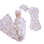 Wrap Set Swaddle Set Pink And Purple Drawing Flower