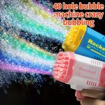 40-HOLE Electric Bubble Machine Handheld Gatling Automatic Bubble Gun Children's Portable Outdoor Party Toy LED Light Hair Dryer