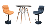 Smte Soft Padded Perla Black Based Bar Stool And Black Wooden Leg Table Set Black With Keychain