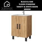 Black & Oak Floor Standing Vanity & White Basin - 600MM
