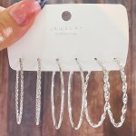 Chic 3PCS Set Of Minimalist Bold Silvery Hoop Earrings For Women - Zinc Alloy Perfect For Everyday & Party Wear
