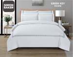 Simon Baker T200 Cotton Percale Embroidered Duvet Cover Set - Greek Key Marine Various Sizes - Marine Queen 230CM X 200CM + 2