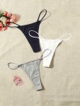 3PCS Solid Simple Thongs Comfy & Breathable Intimates Panties Women's Lingerie & Underwear