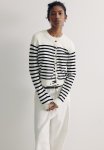 Fine-knit Cardigan - White & Black Striped