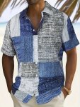 Men's Casual Button-up Lapel Collar Short Sleeve Shirt With Contrast Color Design Versatile For Summer Vacation And Casual Wear