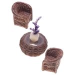 Doitool Miniature Table And Chairs Set: 1:12 Scale Miniature Dollhouse Accessories MINI Rattan Table And Chairs Dollhouse Furnit