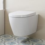 Horow HR-TG03W Wall Hung Toilet Wall Mounted Toilet With Soft Closing Seat Adjustable Round Floating Compact Rear Outlet Toilets
