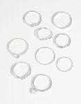 Silver Pearl & Diamante Ring 9-PACK - M l