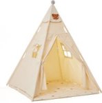 Portable Cotton Canvas Kids Teepee With Padded Mat & Starry Lights