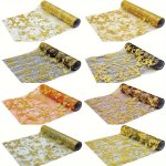 1PC Glitter Golden Table Runner Mesh Thin Sparkling Table Runner Roll Solid Color Table Runner For Wedding Bridal Shower Baby Sh
