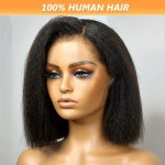 Kinky Straight Human Hair Wigs 10 Inch Yaki Straight Bob Wig 100% Human Hair Lace Front Wigs 150% Density 4X4 Lace Front Wigs Pr
