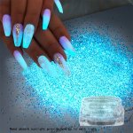 1BOX Blue Green Light Luminous Nail Powder Glow In The Dark Pigment Dust Glitter Nail Powder For Nail Art Decoration For Music F
