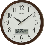 Rhythm Lcd Calendar Wooden Frame Wall Clock 33.5CM X 33.5CM