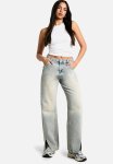 Split Hem Barrel Leg Jeans - Vintage Blue
