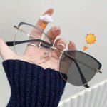 Photochromic Fashion Glasses Cat Eye Metal Frame Clear Lens Computer Glasses Outdoor For Women