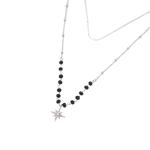 Silver And Black Double Chain Star Pendant Necklace - Silver