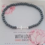 Carissa 925 Sterling Silver Cross Bracelet Natural Stone Stretch Bracelet
