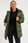 Ladies Winter Long Hooded Puffer Jacket With Easy Carry Bag