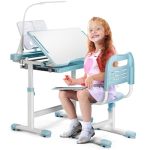 Rengue Kids Desk And Chair Set Height Adjustable Children School Functional Study Desk With 55 Tiltable Desktop 3 Modes & Bright