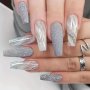 Elegant Grey Glitter Marble Gradient - 24PCS Set Of Long Ballerina Press-on Nails With Gloss Finish For Women & Girls