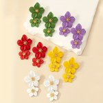 Pastoral Style Double Flower Decor Stud Earrings Boho Floral Dangle Earrings For Daily Summer Holiday Wear