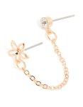 Goldair Gold Diamante Flower Chain Doubel Drop Earring