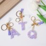 A-z Letter Keychain Purple White Fringe Pendant Sequin Resin Keyring Bag Hanging Decorative Car Ornaments Women Daily Uses Gifts