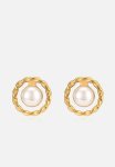 Modern Twisted Stud And Pearl Earring - Gold & White