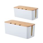 Cable Management Box With Bamboo Lid Cord Organizer Box To Hide Wires & Power Strips Extension Cord Power Stripe Surge Protector