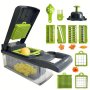 Multi-Purpose Vegetable Chopper Slicer Dicer Cutter Set With Interchangeable Stainless Steel Blades Safety Lock And Clear Storage Lid For Carrots Cucumbers Onions Potatoes -