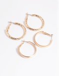 Goldair Gold Wide Textured Hoop Earring Set