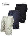 3PCS Mixed Color Men's Regular Fit Elastic Waist Cargo Shorts With Side Pockets For Summer Outdoor Leisure And Work