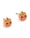Orange Acrylic Pumpkin Skull Face Stud Earrings