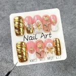 Handmade Press On Nails Square Gold Homemade Press On Nails French Tip With 3D Design Fake Nail Art For Women M