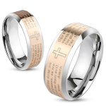 STR-0323 Stainless Steel Lord's Prayer Rose Gold Ip Beveled Edge Ring 13