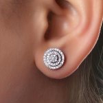 Sparkling Round Shaped Stud Earrings Zirconia Inlaid Elegant Luxury Style For Women Engagement Party Ear Accessories