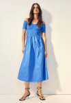 Smocked Off-the-shoulder Dress - Bright Blue