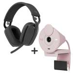 Logitech Zone Vibe 100 Wireless Over Ear Headphones + Brio 300 Full HD Webcam - Rose