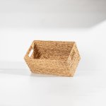 Rectangular Water Hyacinth Cut Out Handle Woven Basket - Natural Dark - Small 30X20X18CM