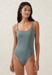 Cotton On Thin Strap Low Scoop One Piece Cheeky - Dusty Khaki