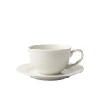 Embossed Lines White Cream Cup & Saucer - Each