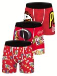 3PCS Red Snack Pattern Print Men's Boxer Briefs Set Breathable Comfy Boxer Trunks Elastic Sports Shorts Men's Casual Underwear D