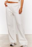 Cream Thick Rib Drawstring Waist Wide Leg Trousers - Cream