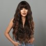 Wig Women's Mid-length Brown Long Curly Hair Wig With Bangs Fluffy Wavy Curly Hair Chemical Fiber High Temperature Silk Wig